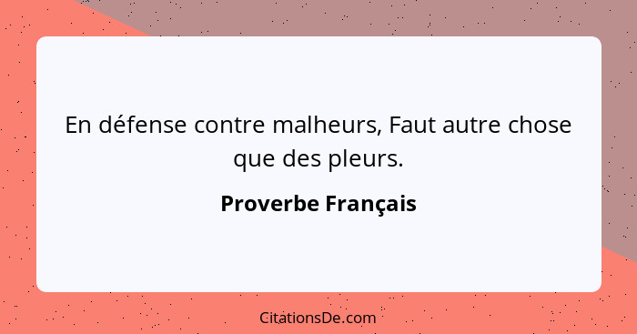 En défense contre malheurs, Faut autre chose que des pleurs.... - Proverbe Français