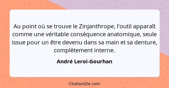 Au point où se trouve le Zinjanthrope, l'outil apparaît comme une véritable conséquence anatomique, seule issue pour un être dev... - André Leroi-Gourhan