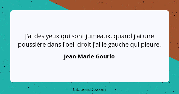 J'ai des yeux qui sont jumeaux, quand j'ai une poussière dans l'oeil droit j'ai le gauche qui pleure.... - Jean-Marie Gourio