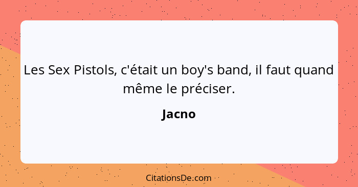 Les Sex Pistols, c'était un boy's band, il faut quand même le préciser.... - Jacno