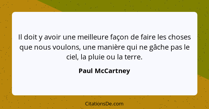 Il doit y avoir une meilleure façon de faire les choses que nous voulons, une manière qui ne gâche pas le ciel, la pluie ou la terre.... - Paul McCartney