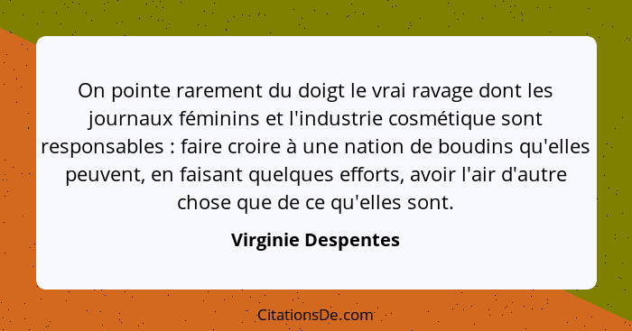 On pointe rarement du doigt le vrai ravage dont les journaux féminins et l'industrie cosmétique sont responsables : faire cr... - Virginie Despentes