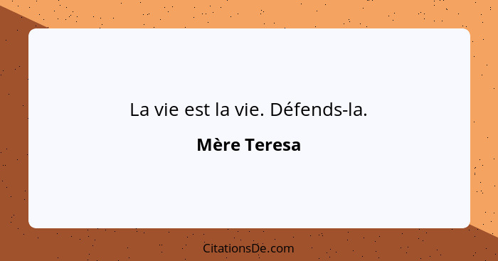 La vie est la vie. Défends-la.... - Mère Teresa