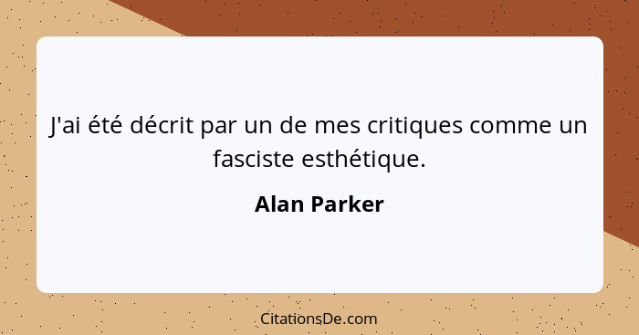 J'ai été décrit par un de mes critiques comme un fasciste esthétique.... - Alan Parker