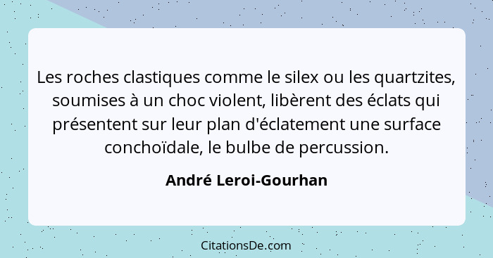 Les roches clastiques comme le silex ou les quartzites, soumises à un choc violent, libèrent des éclats qui présentent sur leur... - André Leroi-Gourhan