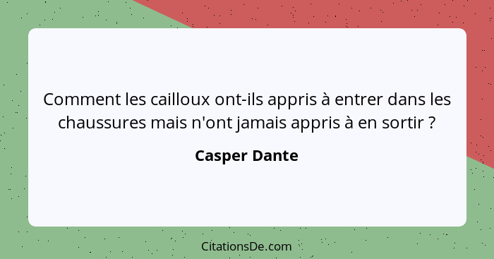 Comment les cailloux ont-ils appris à entrer dans les chaussures mais n'ont jamais appris à en sortir ?... - Casper Dante