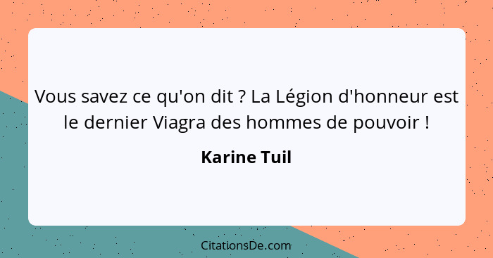 Vous savez ce qu'on dit ? La Légion d'honneur est le dernier Viagra des hommes de pouvoir !... - Karine Tuil