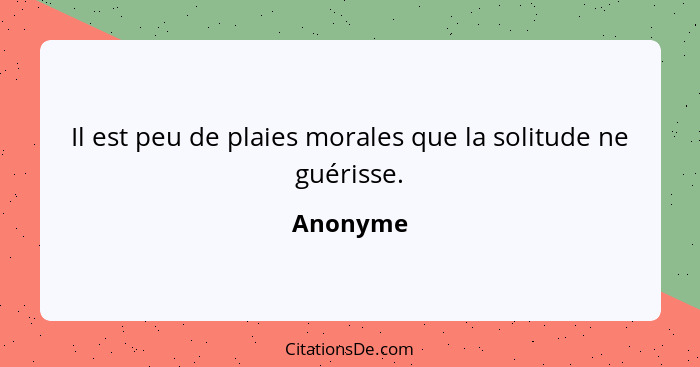 Il est peu de plaies morales que la solitude ne guérisse.... - Anonyme