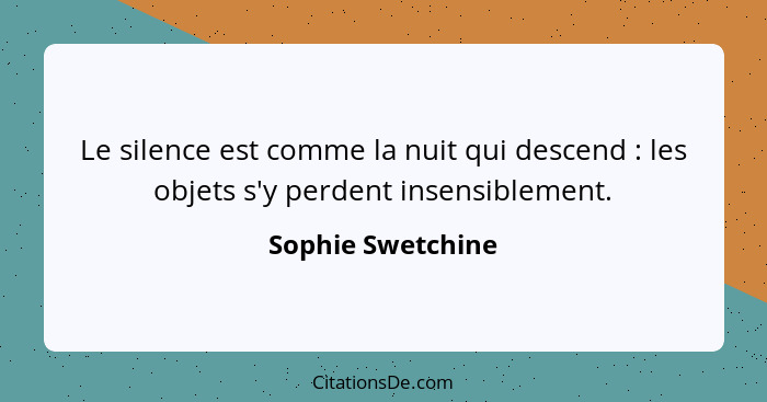 Le silence est comme la nuit qui descend : les objets s'y perdent insensiblement.... - Sophie Swetchine