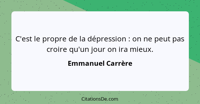 C'est le propre de la dépression : on ne peut pas croire qu'un jour on ira mieux.... - Emmanuel Carrère