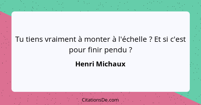 Tu tiens vraiment à monter à l'échelle ? Et si c'est pour finir pendu ?... - Henri Michaux