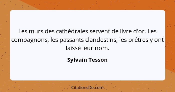 Les murs des cathédrales servent de livre d'or. Les compagnons, les passants clandestins, les prêtres y ont laissé leur nom.... - Sylvain Tesson