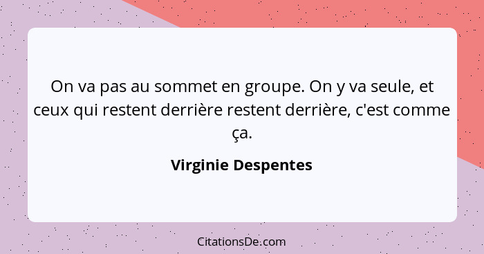 On va pas au sommet en groupe. On y va seule, et ceux qui restent derrière restent derrière, c'est comme ça.... - Virginie Despentes