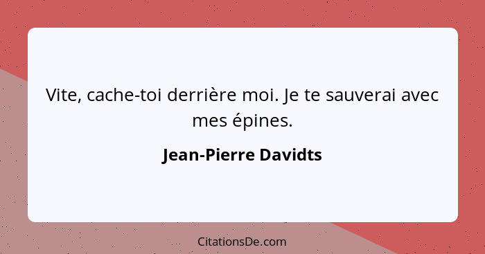 Vite, cache-toi derrière moi. Je te sauverai avec mes épines.... - Jean-Pierre Davidts