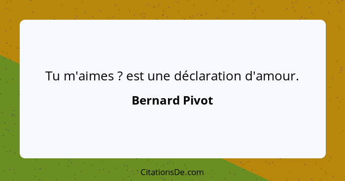 Tu m'aimes ? est une déclaration d'amour.... - Bernard Pivot