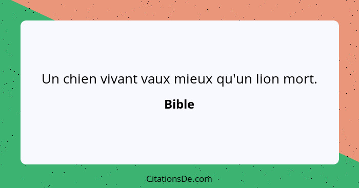 Un chien vivant vaux mieux qu'un lion mort.... - Bible