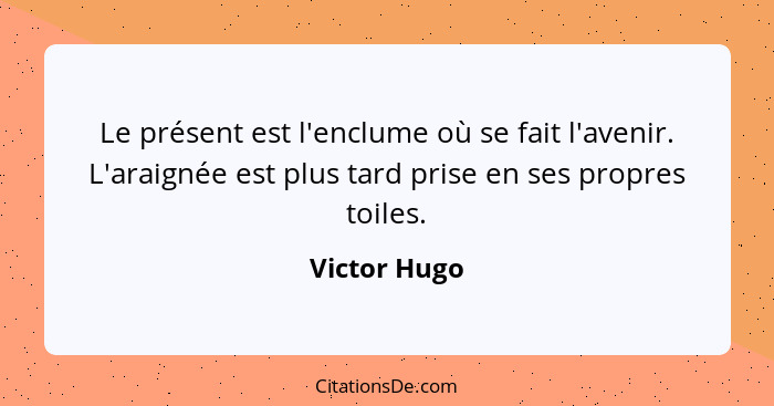 Le présent est l'enclume où se fait l'avenir. L'araignée est plus tard prise en ses propres toiles.... - Victor Hugo