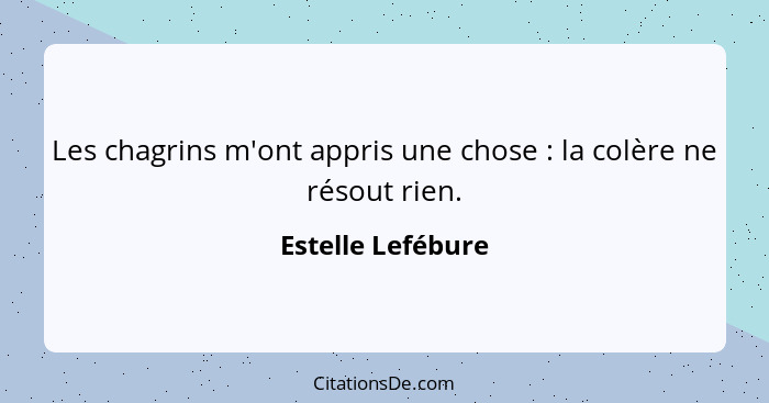 Les chagrins m'ont appris une chose : la colère ne résout rien.... - Estelle Lefébure