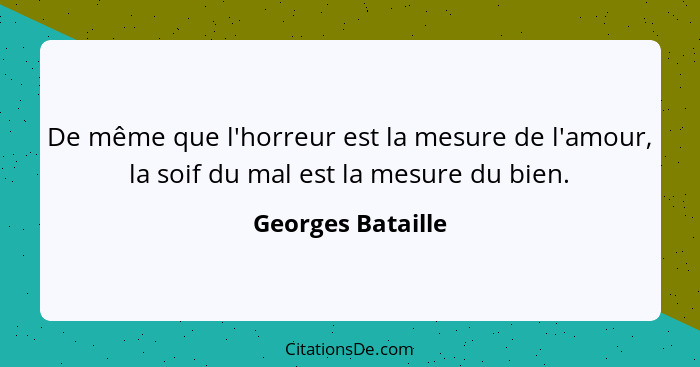 De même que l'horreur est la mesure de l'amour, la soif du mal est la mesure du bien.... - Georges Bataille