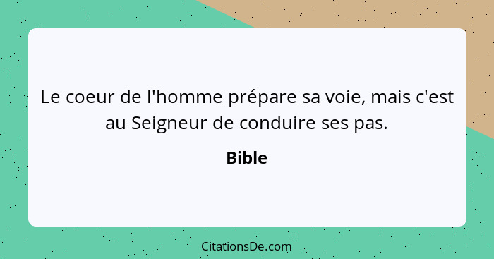 Le coeur de l'homme prépare sa voie, mais c'est au Seigneur de conduire ses pas.... - Bible