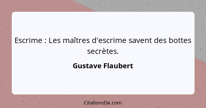 Escrime : Les maîtres d'escrime savent des bottes secrètes.... - Gustave Flaubert