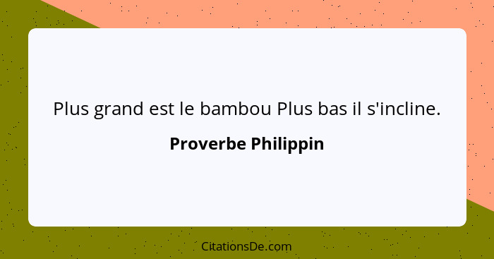 Plus grand est le bambou Plus bas il s'incline.... - Proverbe Philippin