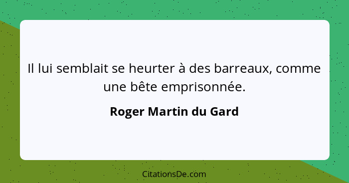 Il lui semblait se heurter à des barreaux, comme une bête emprisonnée.... - Roger Martin du Gard