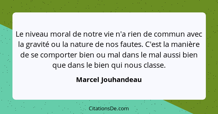 Le niveau moral de notre vie n'a rien de commun avec la gravité ou la nature de nos fautes. C'est la manière de se comporter bien... - Marcel Jouhandeau