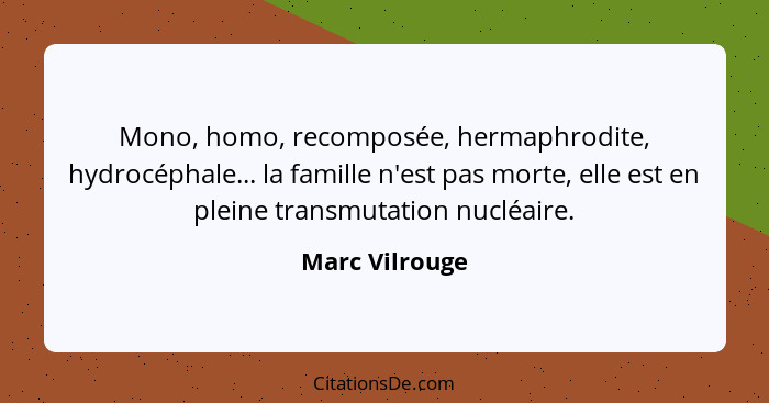 Mono, homo, recomposée, hermaphrodite, hydrocéphale... la famille n'est pas morte, elle est en pleine transmutation nucléaire.... - Marc Vilrouge