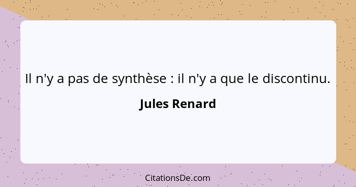 Il n'y a pas de synthèse : il n'y a que le discontinu.... - Jules Renard