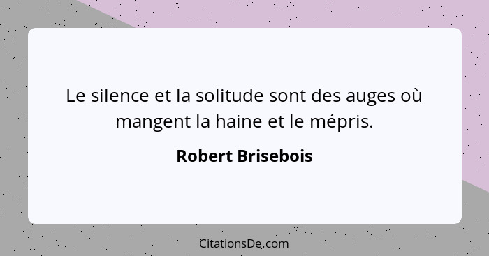 Le silence et la solitude sont des auges où mangent la haine et le mépris.... - Robert Brisebois