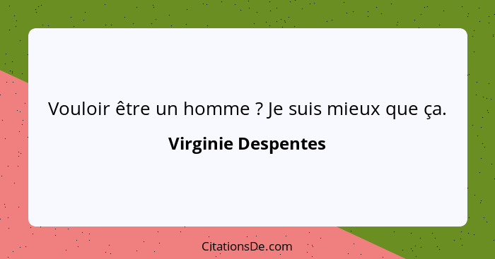 Vouloir être un homme ? Je suis mieux que ça.... - Virginie Despentes