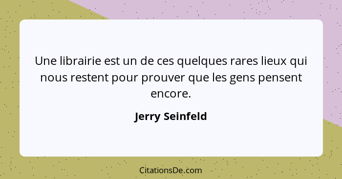 Une librairie est un de ces quelques rares lieux qui nous restent pour prouver que les gens pensent encore.... - Jerry Seinfeld