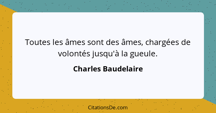 Toutes les âmes sont des âmes, chargées de volontés jusqu'à la gueule.... - Charles Baudelaire