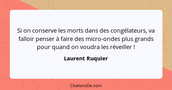 Si on conserve les morts dans des congélateurs, va falloir penser à faire des micro-ondes plus grands pour quand on voudra les révei... - Laurent Ruquier