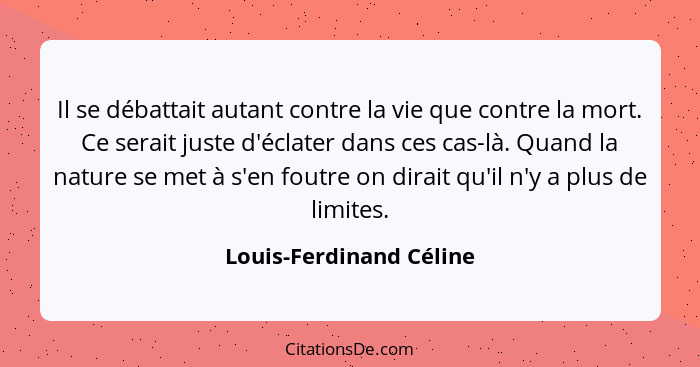 Il se débattait autant contre la vie que contre la mort. Ce serait juste d'éclater dans ces cas-là. Quand la nature se met à... - Louis-Ferdinand Céline