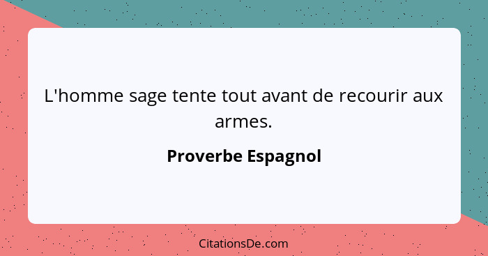 L'homme sage tente tout avant de recourir aux armes.... - Proverbe Espagnol