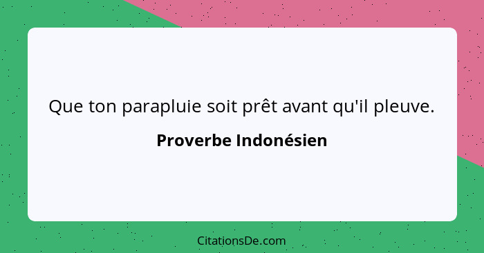 Que ton parapluie soit prêt avant qu'il pleuve.... - Proverbe Indonésien