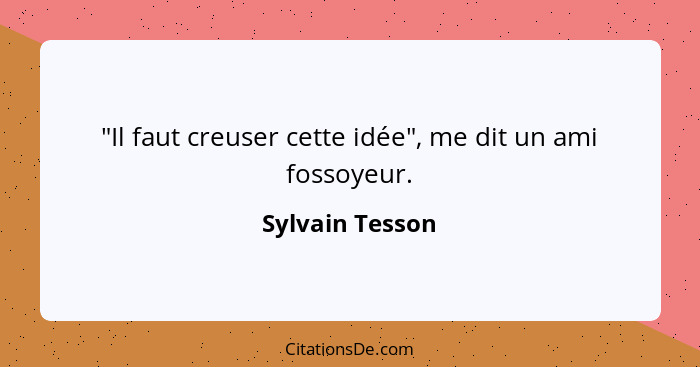 "Il faut creuser cette idée", me dit un ami fossoyeur.... - Sylvain Tesson