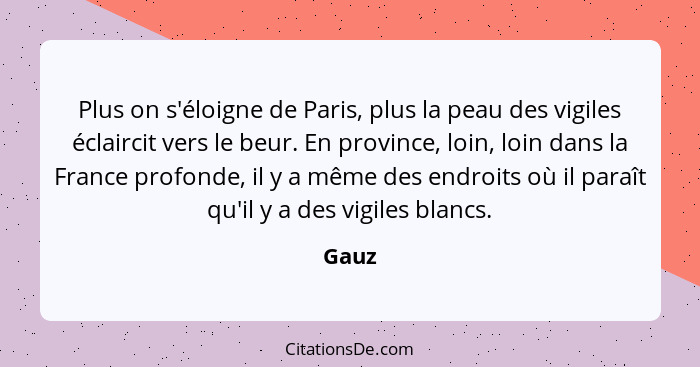 Plus on s'éloigne de Paris, plus la peau des vigiles éclaircit vers le beur. En province, loin, loin dans la France profonde, il y a même des e... - Gauz