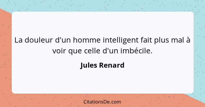 La douleur d'un homme intelligent fait plus mal à voir que celle d'un imbécile.... - Jules Renard