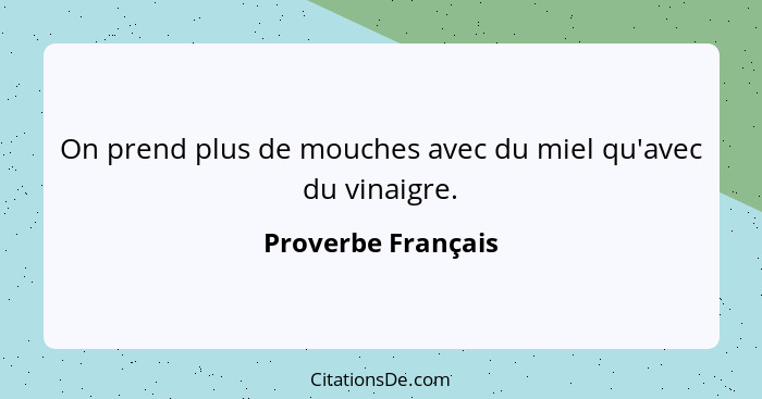 On prend plus de mouches avec du miel qu'avec du vinaigre.... - Proverbe Français