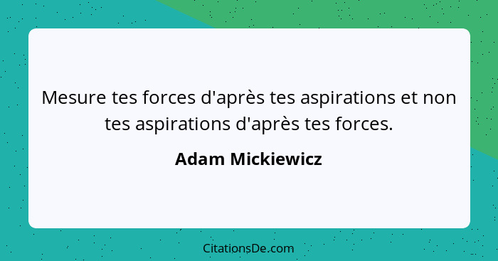 Mesure tes forces d'après tes aspirations et non tes aspirations d'après tes forces.... - Adam Mickiewicz