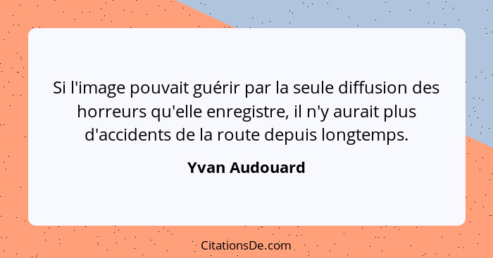 Si l'image pouvait guérir par la seule diffusion des horreurs qu'elle enregistre, il n'y aurait plus d'accidents de la route depuis lo... - Yvan Audouard