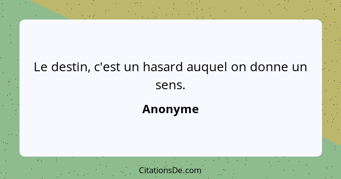 Le destin, c'est un hasard auquel on donne un sens.... - Anonyme