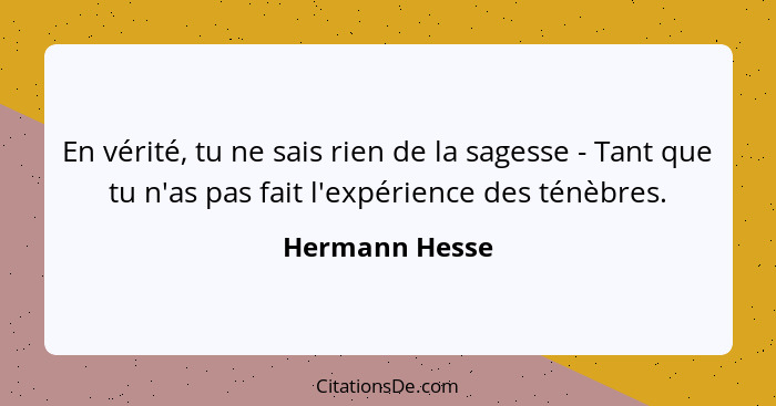 En vérité, tu ne sais rien de la sagesse - Tant que tu n'as pas fait l'expérience des ténèbres.... - Hermann Hesse