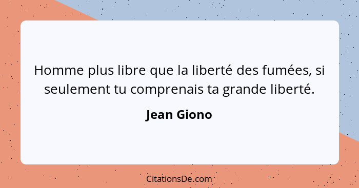 Homme plus libre que la liberté des fumées, si seulement tu comprenais ta grande liberté.... - Jean Giono