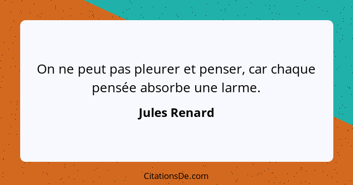 On ne peut pas pleurer et penser, car chaque pensée absorbe une larme.... - Jules Renard