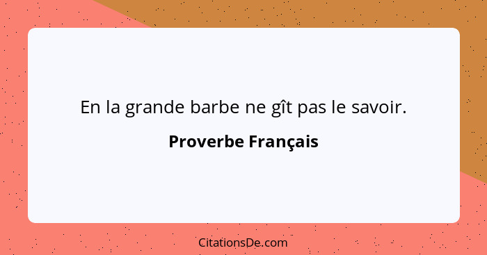 En la grande barbe ne gît pas le savoir.... - Proverbe Français