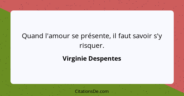 Quand l'amour se présente, il faut savoir s'y risquer.... - Virginie Despentes